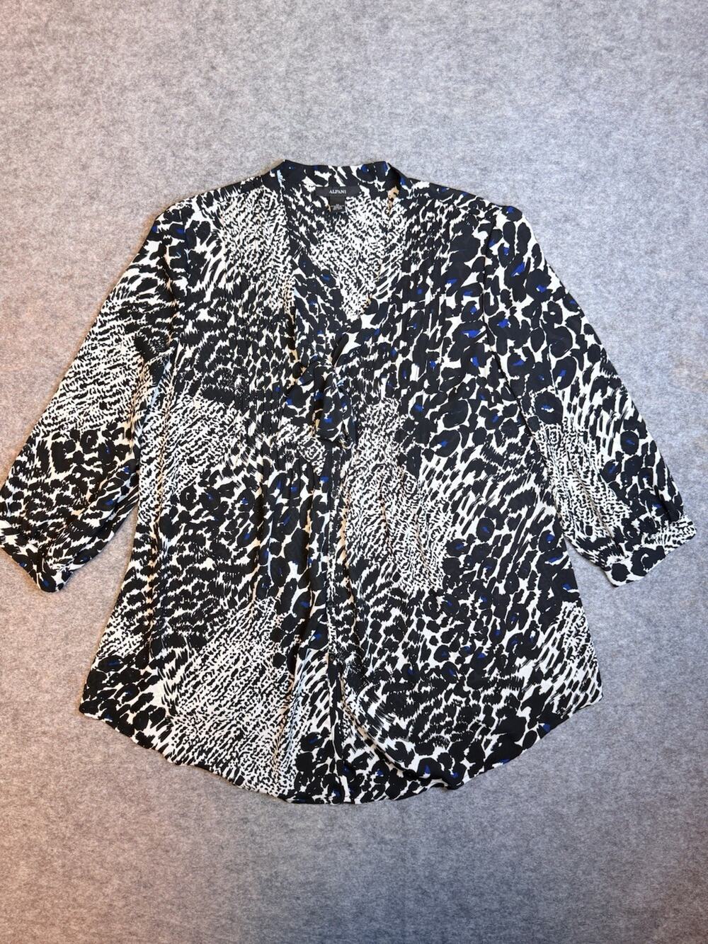 Alfani Womens Shirt Blouse Animal Print 3/4 Sleeve Career Casual Size 12